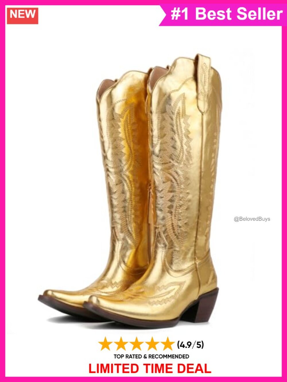 Meefit Women's Knee-High Cowboy Boots Pointed Snip Toe Western
